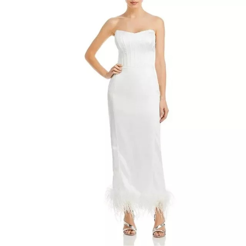 Aqua Women’s Feather Trim Midi Cocktail White Dress size S